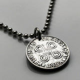 1952 Finland Suomi 5 Markkaa coin pendant Saint Hannes cross Saint John's Arms hannunvaakuna Gorgon Looped square ⌘ Bowen knot Apple command key sankthanskors valknute johanneskors Mississippi Helsinki Espoo Tampere Vantaa Oulu Turku Finnic n003609