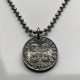 1952 Finland Suomi 5 Markkaa coin pendant Saint Hannes cross Saint John's Arms hannunvaakuna Gorgon Looped square ⌘ Bowen knot Apple command key sankthanskors valknute johanneskors Mississippi Helsinki Espoo Tampere Vantaa Oulu Turku Finnic n003609