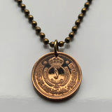 Jordan 1 Fils coin pendant necklace Hashemite Crown Amman Tilā' al-'Alī Wadi Musa Mount Nebo Umm Qais Al-Karak Umm el-Jimal Mahis n003621