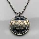 1971 East Germany Deutschland 5 Mark coin pendant Brandenburg gate Berlin wall Leipzig Dresden Chemnitz soviet communist socialist n003622