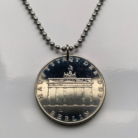 1971 East Germany Deutschland 5 Mark coin pendant Brandenburg gate Berlin wall Leipzig Dresden Chemnitz soviet communist socialist n003622