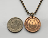 Jordan 1 Fils coin pendant necklace Hashemite Crown Amman Tilā' al-'Alī Wadi Musa Mount Nebo Umm Qais Al-Karak Umm el-Jimal Mahis n003621