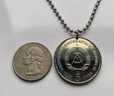 1971 East Germany Deutschland 5 Mark coin pendant Brandenburg gate Berlin wall Leipzig Dresden Chemnitz soviet communist socialist n003622