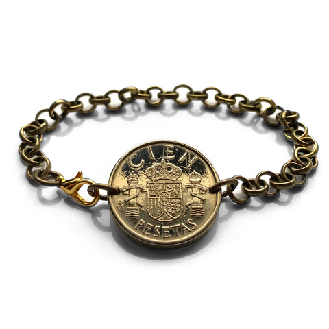 1986 España España 100 Pesetas moneda rolo enlace pulsera joyería Escudo Español Corona española Madrid Barcelona Sevilla Valencia Granada Zaragoza Toledo Cádiz Córdoba Castilla León Aragón Navarra Andalucía Catalana Bilbao Coruña Salamanca b000120