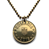 2019 Romania 50 Bani coin pendant golden eagle Bucharest Cluj-Napoca Iasi Moldavia Wallachia Constanța Timisoara Brasov Craiova Galati Oradea Constanta Ploiesti Braila Sibiu Transylvania Vlad Dracula Impaler Vlachs Poenari castle Michael the Brave n002579