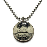 1991 Finland Suomi 50 Pennia coin pendant Finnish brown bear national animal Helsinki Espoo Tampere Vantaa Oulu Turku Jyväskylä Kuopio Lahti Finns Finnic Sami Pori Kouvola Joensuu Lappeenranta Hämeenlinna Vaasa Porvoo Nordic Fennoscandia Baltic n000844