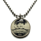 1990 Finland Suomi 50 Pennia coin pendant Finnish brown bear national animal Helsinki Espoo Tampere Vantaa Oulu Turku Jyväskylä Kuopio Lahti Finns Finnic Sami Pori Kouvola Joensuu Lappeenranta Hämeenlinna Vaasa Porvoo Nordic Fennoscandia Baltic n000844