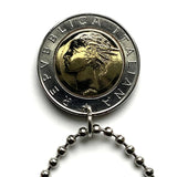 1993 Italy 500 Lire Italian coin pendant necklace jewelry Roman god Mercury Monogram BI Bank of Italy Rome Florence Milan Venice Bologna Napoli Torino Genoa Palermo Bergamo Modena Siena Bari Catania Messina Padua Trieste Taranto Parma Salerno n001531