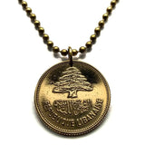 1952 Lebanon Liban 25 Piastres coin pendant Lebanese cedar tree Beirut Tripoli Aley Jounieh Anjar Bsharri Zahlé Sidon Byblos Tyre Nabatieh Badaro Baabda Batroun The Levant Middle East Phoenician Levantine arabic Beqaa Valley Cedars of God n001042