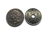 1968 Denmark Danmark 25 Ore coin earrings Danish crown initial R Copenhagen Aarhus Odense Aalborg Esbjerg Danes Randers Kolding Horsens Funen Jutland Viking Scandinavia Nordic Roskilde Syddanmark Aabenraa Hillerød Zealand Vendsyssel Faroese Amager e000601