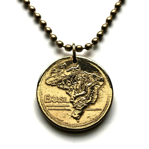 1945 Brazil 1 Cruzeiro coin pendant Brazilian map Rio de Janeiro São Paulo Brasilia Belo Horizonte Salvador de Bahia Fortaleza Belém Pelourinho Recife Porto Alegre Pelourinho Manaus Portuguese n000304