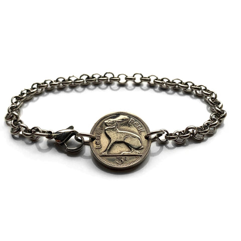 Ireland Éire 3 Pence coin bracelet jewelry Irish rabbit hare bunny Celtic harp Cláirseach Gaelic Dublin Cork Limerick Galway Waterford Cliffs of Moher Connacht Leinster Munster Carlow Guinness Hibernia Swords St Patrick's Day Drogheda Ulster b000048