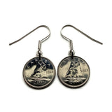 1968 Canada 10 Cents handmade coin pendant Bluenose racing ship fishing vessel gaff sailing rig Canadian schooner Lunenburg Nova Scotia Mi'kma'ki Ottawa Montreal Quebec Toronto Ontario Vancouver Calgary British Columbia Alberta New Brunswick e000637