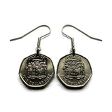 Jamaica 1 Dollar coin earrings crocodile alligator pineapples Kingston Portmore Spanish Town Montego Bay May Pen Mandeville Old Harbour Savanna-la-Mar Ocho Ríos Jamrock Jamdung Jamaican Patois Rastafari Reggae Bob Marley dub ska Ackee fruit e000656