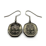 Jamaica 1 Dollar coin earrings crocodile alligator pineapples Kingston Portmore Spanish Town Montego Bay May Pen Mandeville Old Harbour Savanna-la-Mar Ocho Ríos Jamrock Jamdung Jamaican Patois Rastafari Reggae Bob Marley dub ska Ackee fruit e000656