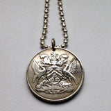 1966 Trinidad & Tobago 50 Cents coin pendant Scarlet Ibis Cocrico Hummingbirds Port of Spain Point Fortin Diego Martin Soca Rapso n001001