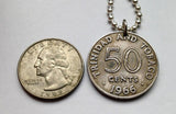 1966 Trinidad & Tobago 50 Cents coin pendant Scarlet Ibis Cocrico Hummingbirds Port of Spain Point Fortin Diego Martin Soca Rapso n001001
