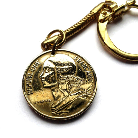 1963 France 50 Centimes coin keychain key ring French jewelry Marianne Paris Marseille Lyon Toulouse Bordeaux Lille Nice Rennes Reims Nantes Le Havre Toulon Dijon Strasbourg Seine Saint-Etienne Normandy K000025