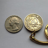 1963 France 50 Centimes coin keychain key ring French jewelry Marianne Paris Marseille Lyon Toulouse Bordeaux Lille Nice Rennes Reims Nantes Le Havre Toulon Dijon Strasbourg Seine Saint-Etienne Normandy K000025