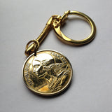 1963 France 50 Centimes coin keychain key ring French jewelry Marianne Paris Marseille Lyon Toulouse Bordeaux Lille Nice Rennes Reims Nantes Le Havre Toulon Dijon Strasbourg Seine Saint-Etienne Normandy K000025