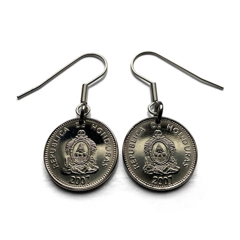 Honduras 20 Cents coin earrings pirámide Lempira Lenca Tegucigalpa Choluteca masonic eye Yoro Olancho El Paraíso Atlántida Copán e000692