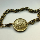 1973 Greece Hellas 1 Drachma coin bracelet Greek little owl of Athena glaux phoenix Pallas Athens Acropolis Parthenon Tetradrachm b000002