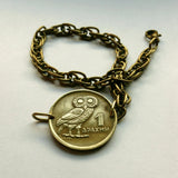 1973 Greece Hellas 1 Drachma coin bracelet Greek little owl of Athena glaux phoenix Pallas Athens Acropolis Parthenon Tetradrachm b000002