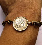 1973 Greece Hellas 1 Drachma coin bracelet Greek little owl of Athena glaux phoenix Pallas Athens Acropolis Parthenon Tetradrachm b000002