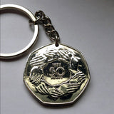 1973 United Kingdom 50 Pence coin pendant Circle of nine hands European Economic Community Treaty of Rome England London Manchester k000030