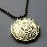 2000 Belize British Honduras 1 Dollar coin pendant carrack Santa Maria caravel Niña Pinta ship Christopher Columbus Belmopan Benque n001400