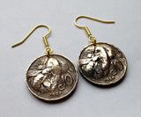 Italy 10 Centesimi coin earrings honey bee Bumble bee Rome Milan Pisa Siena Trieste Matera Tuscany Parma Ancona Ferrara beehive e000712