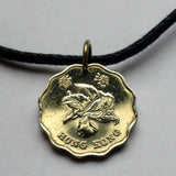 1997 British Hong Kong China 20 Cents coin pendant Bauhinia orchid flower blossom floral Sham Shui Po Yau Tsim Mong Kwai Tsing Tai Po Sha Tin n000586