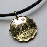 1997 British Hong Kong China 20 Cents coin pendant Bauhinia orchid flower blossom floral Sham Shui Po Yau Tsim Mong Kwai Tsing Tai Po Sha Tin n000586
