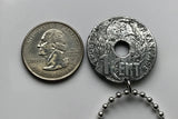 1940's French Indochina 1 Centime coin pendant World War 2 Vietnam Cambodia Laos China Saigon Hanoi Ho Chi Minh City Huế Haiphong Can Tho Đà Nẵng Khmer Cham Viet Kinh Tonkin Annam Cochinchina Vietnamese Guangzhouwan Muong Vientiane Phnom Penh n002999