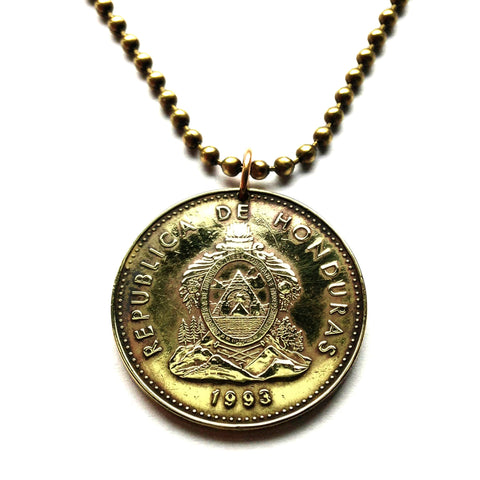 1993 Honduras 10 Centavos coin pendant pirámide Lempira Lenca masonic eye Catracho Tegucigalpa Choluteca Yoro Olancho El Paraíso Atlántida Copán La Ceiba San Pedro Sula Choloma Progreso Comayagua n003224