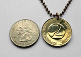 Slovenia Slovenija 2 Tolarja coin pendant Barn Swallow bird Ljubljana Velenje Novo Mesto Bled Postojna Ptuj Cave Planica ulian Alps Piran Maribor Celje Kranj Koper Drava Savinja Littoral Karst Plateau Logar Counts of Celje Triglav Yugoslavia n000653