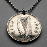 1990 Ireland Éire 1 Pound coin pendant necklace jewelry red deer stag hart hind Irish Celtic harp cláirseach Dublin Cork Limerick Waterford Galway Guinness Connacht Swords Dundalk Munster Goidels reindeer n001764