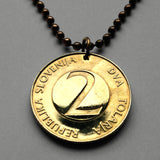 Slovenia Slovenija 2 Tolarja coin pendant Barn Swallow bird Ljubljana Velenje Novo Mesto Bled Postojna Ptuj Cave Planica ulian Alps Piran Maribor Celje Kranj Koper Drava Savinja Littoral Karst Plateau Logar Counts of Celje Triglav Yugoslavia n000653