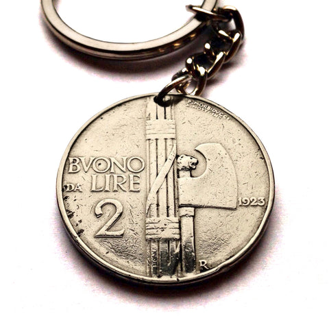 1924 Italy 2 Lire coin pendant Italian fascist era Vittorio Emanuele III Mussolini Rome Florence Milan Venice Torino Palermo Napoli Genoa Verona Bologna Perugia Siena Padua Bergamo Modena Matera Tuscany Capri Sardinia Parma San Gimignano Matera n000669