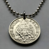 1939 Belgium 1 Franc coin pendant World War 2 Belgian lion West Flanders Namur Limbourg Brussels Antwerp Bruges Ghent Liege Mons Charleroi Flemish French Dutch High Fens Ostend Ypres Wallonia n000290