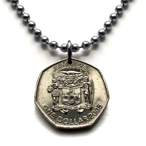 2005 Jamaica 1 Dollar coin pendant crocodile alligator pineapples Kingston Portmore Spanish Town Montego Bay May Pen Mandeville Old Harbour Savanna-la-Mar Ocho Ríos Jamrock Jamdung Jamaican Patois Rastafari Reggae Bob Marley dub ska Ackee fruit n001903