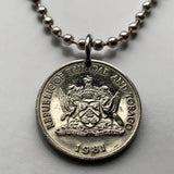 2004 Trinidad and Tobago 25 Cents coin pendant necklace Trinidadian Trini hummingbird Trinity Hills Caribbean Chaconia flower n000514