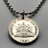 2004 Trinidad and Tobago 25 Cents coin pendant necklace Trinidadian Trini hummingbird Trinity Hills Caribbean Chaconia flower n000514