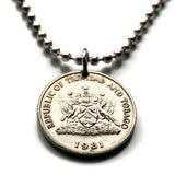 2004 Trinidad and Tobago 25 Cents coin pendant necklace Trinidadian Trini hummingbird Trinity Hills Caribbean Chaconia flower n000514