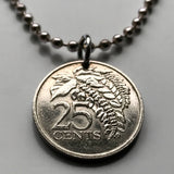 2004 Trinidad and Tobago 25 Cents coin pendant necklace Trinidadian Trini hummingbird Trinity Hills Caribbean Chaconia flower n000514