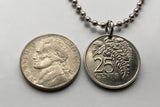 2004 Trinidad and Tobago 25 Cents coin pendant necklace Trinidadian Trini hummingbird Trinity Hills Caribbean Chaconia flower n000514
