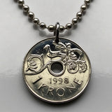 1999 Norway Norge Krone coin pendant Norwegian crown initial H number 5 Hylestad Stave Church bird Valle Setesdal Oslo Bergen Stavanger Sandnes Bokmal Nynorsk Alesund Scandinavia Nordic Viking n000511