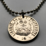 1975 Haiti 10 Centimes coin pendant Haitian flags cannons palm trees Port-au-Prince Cap-Haïtien Carrefour Delmas Pétion-Ville  Port-de-Paix Croix des Bouquets Jacmel Léogâne Les Cayes Citadelle Laferrière Sans-Souci Palace Minot Artibonite n001105