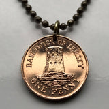 1994 Bailiwick of Jersey Penny coin pendant Le Hocq Round Tower coastal defence Saint Clement Helier Channel Islands English Channel British Crown Battle of Jersey Jèrriais Saint Brélade Grouville Trinity John Mary Ouen Peter Saviour Martin n000460