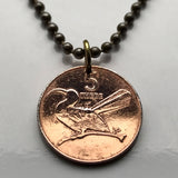 1989 Botswana 5 Thebe coin pendant Red-billed hornbill Toko bird bull Selibe Phikwe Tswana Bantu Setswana Kalanga Serowe Pula n001944